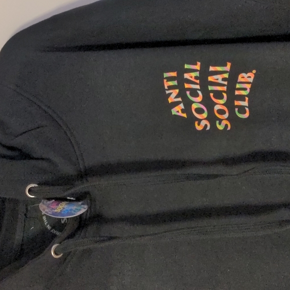 Anti social social club black  multi color logo hoodie  nwt - Picture 2 of 8